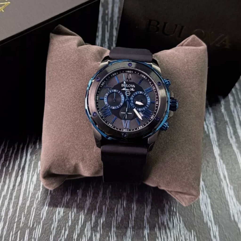 Bulova Marine Star Blue Rubber Strap Watch New Bulova Marine Star Blue Rubber Strap Watch New